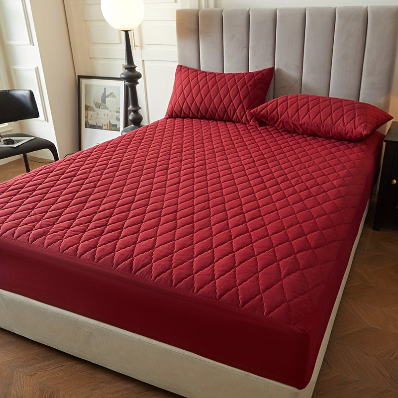 1pc Layered Solid Color Waterproof Mattress Protector Cover