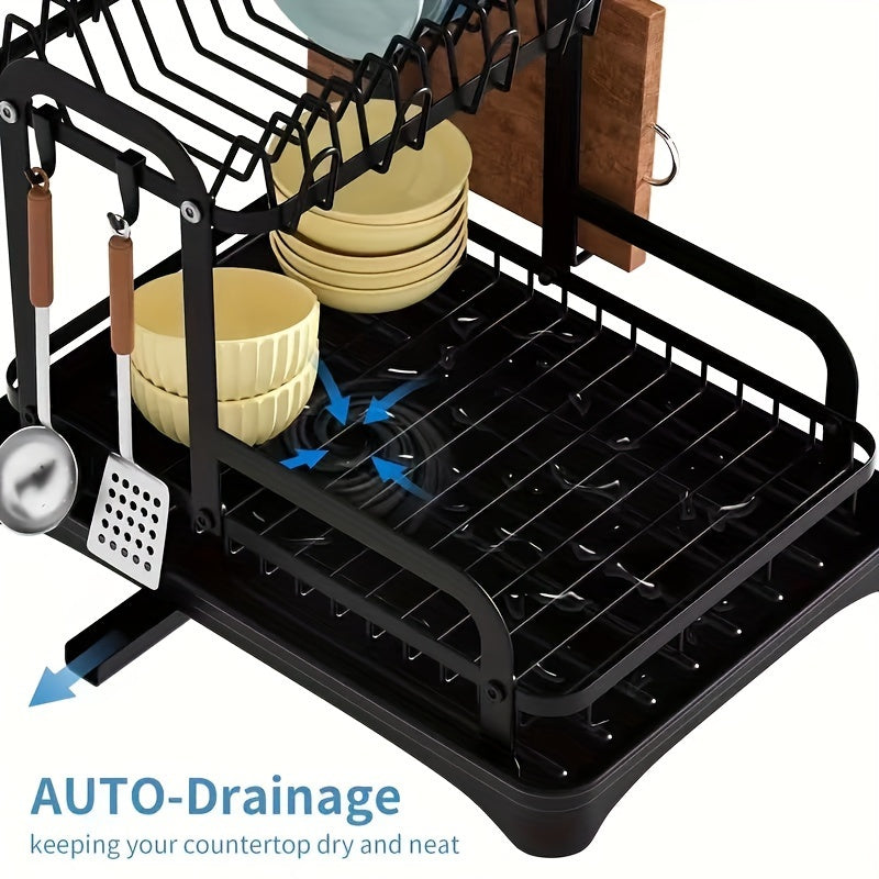 1pc 2-tier Dish Drying Rack Set With Drainboard