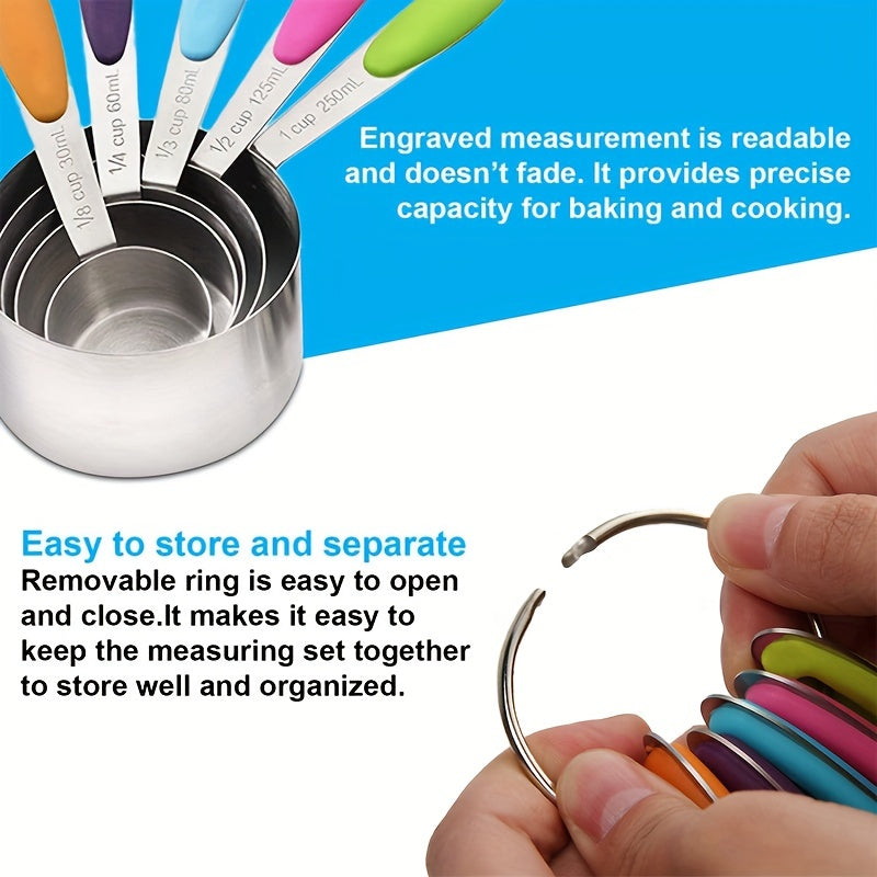 10pcs, Stainless Steel Measuring Spoon And Cup Set