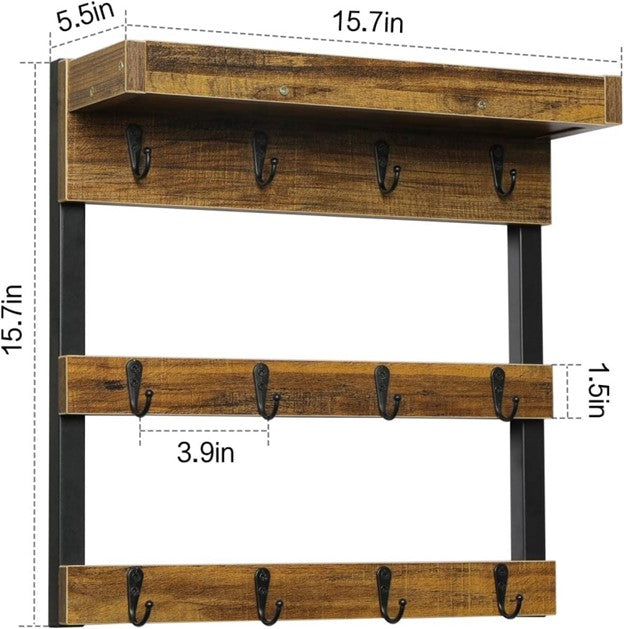 Wall Mounted 1pc Rustic Wood Mug Organizer