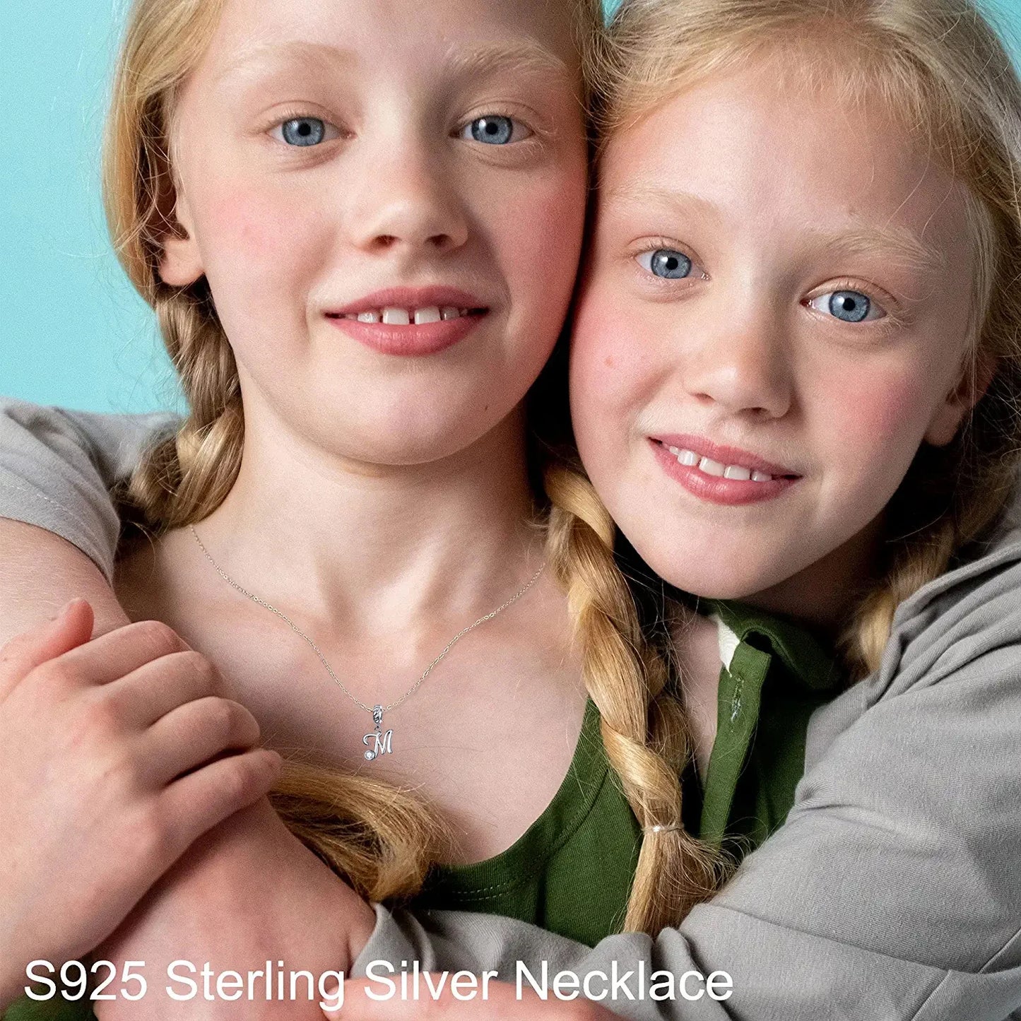 BAMOER 925 Sterling Silver Vintage Letter A to Z Pendant Long Chain Necklace