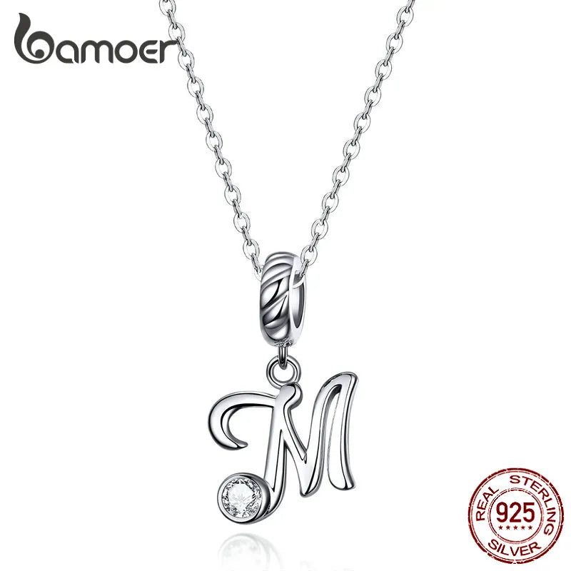 BAMOER 925 Sterling Silver Vintage Letter A to Z Pendant Long Chain Necklace