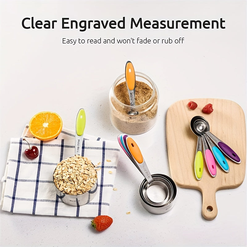 10pcs, Stainless Steel Measuring Spoon And Cup Set