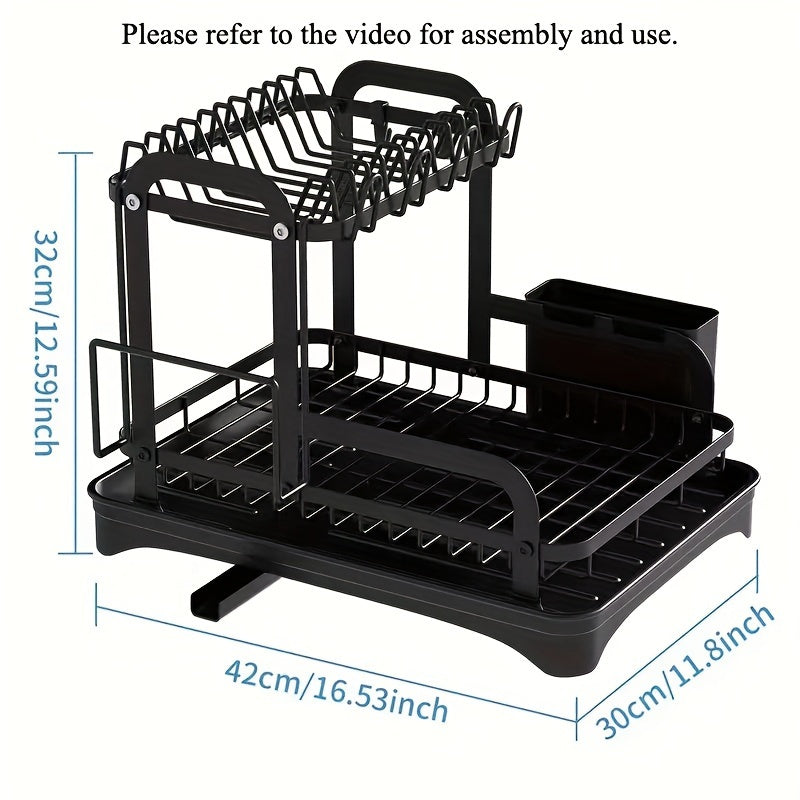 1pc 2-tier Dish Drying Rack Set With Drainboard