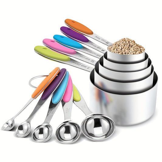 10 pcs, Stainless Steel Measuring Spoon And Cup Set